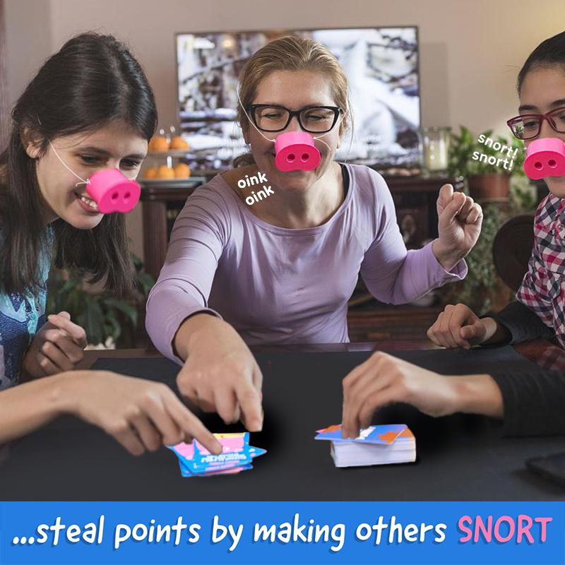 Le Oinkcredible You Laugh You Lose Jeu de Société Jeux Familiaux Pour Enfants Grognement Drôle 150 Cartes Défi, 5 Nez de Cochon & Jetons Boue