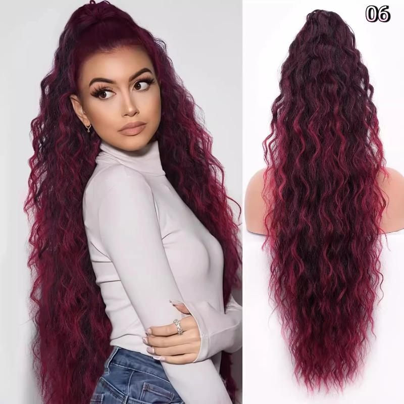 

Ponytail Wig Corn Perm Ombre 30Inch Long Wavy Curly Natural Ponytail Extension Drawstring Blonde Water Wave Heat Resistant