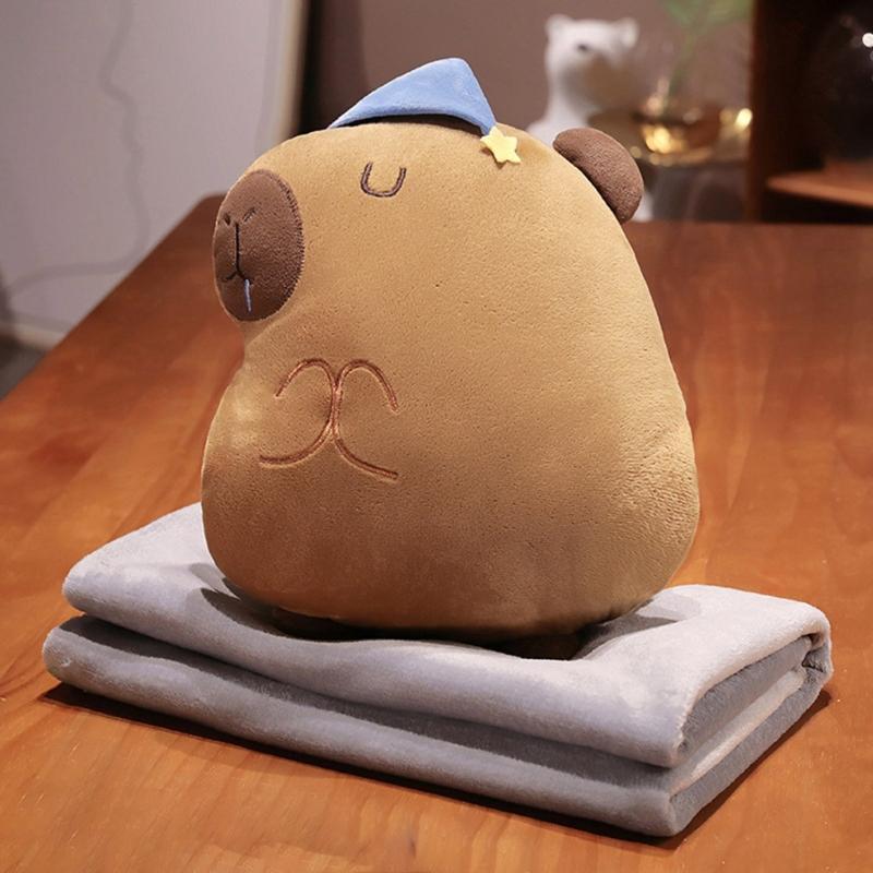 MultiFunctional Cartoon Capybara Pillow Blanket Combo Soft Cotton Throw  Chair Cushions for Kids Teens and Adults