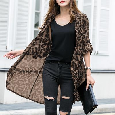 Summer Leopard Printed Chiffon Cardigan Blouse Women Shirt