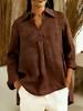 2025 European & Asian Solid Color V-Neck Lapel Long Sleeve Women's Casual Top