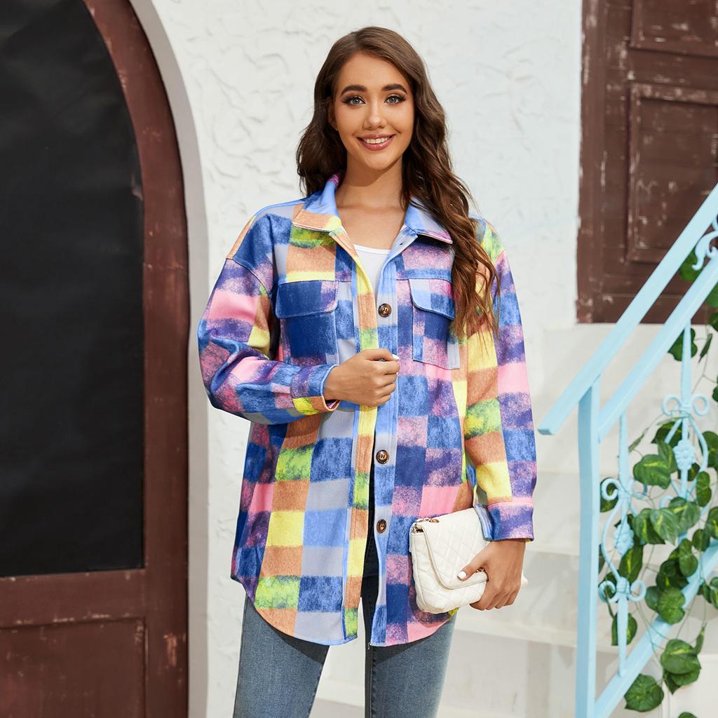 Self-shot 25 autumn and winter models, woolen color matching casual fashion lapel long-sleeved jacket 2 2258-2
