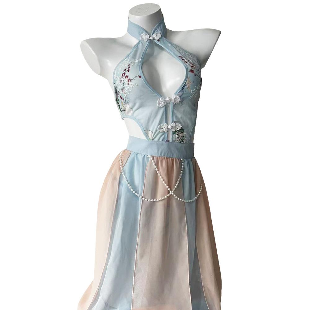 Sexy Lingerie Pajamas Hot Temptation Pure Desire Perspective Ancient Clothing Retro Hanfu Cheongsam Free Set