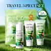 3pcs/kit SADOER Aloe Vera Skin Care Set Face Wash Facial Cleanser Aloe Gel Toner Cream Moisturizing Facial Travel Size Skin Care
