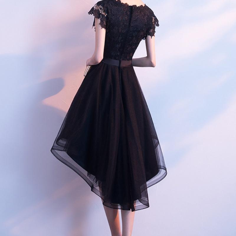 chinese dress ladies A Line V Neck Short Black Prom Dress, Short Black Graduation Dress, Ho –  jbydress main image 0