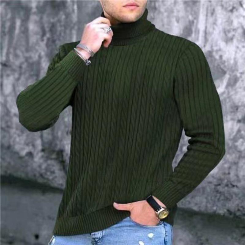 Autumn and Winter Men's Solid Color Turtleneck Sweater Fashionable Twist Twist Pullover Warm Primer Knitted Sweater