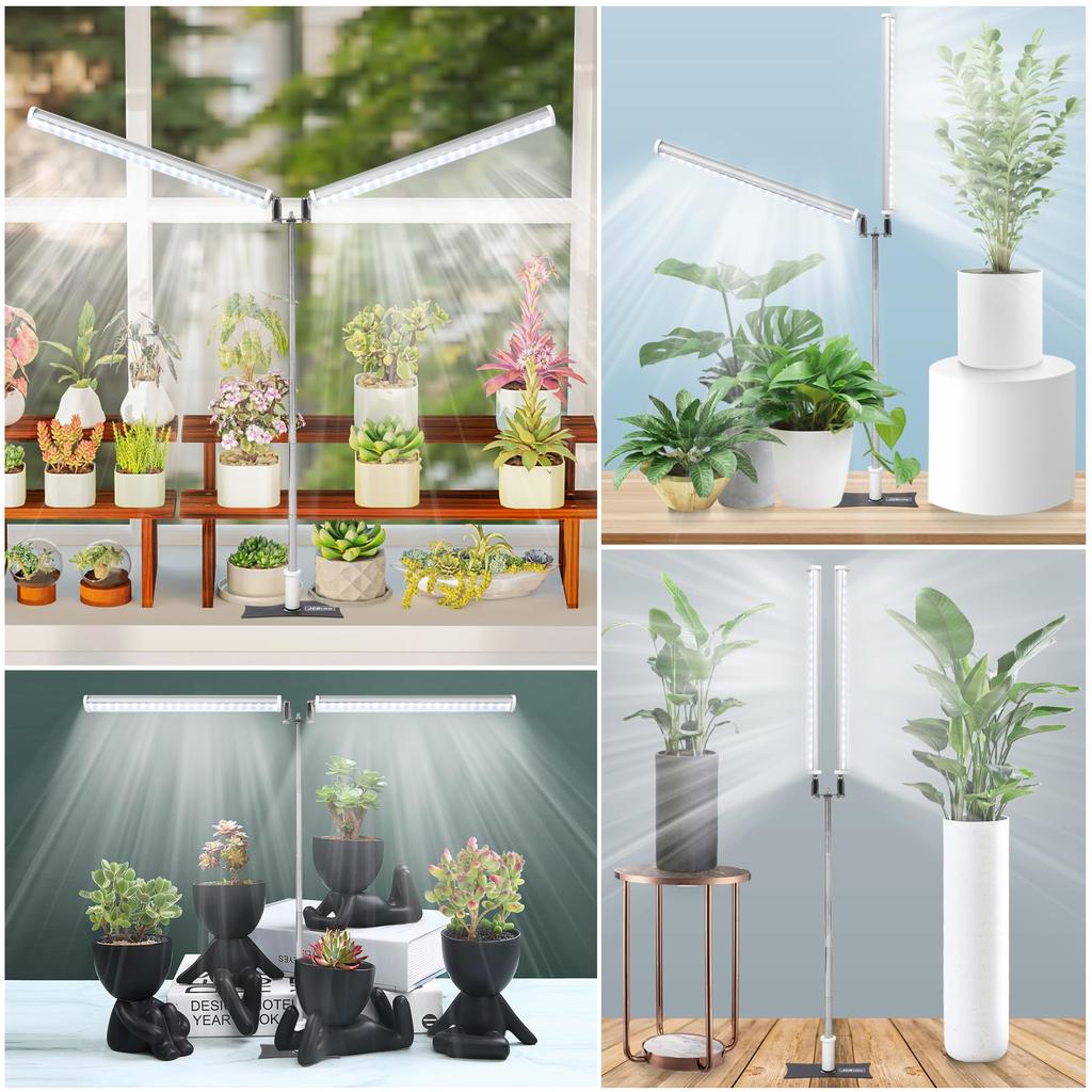 JCBritw Adjustable Dual-Head LED Grow Light, T12, White 6500K Full Spectrum, for Indoor Plants, Succulents, Houseplants, Hydroponics, Vegetable Grower