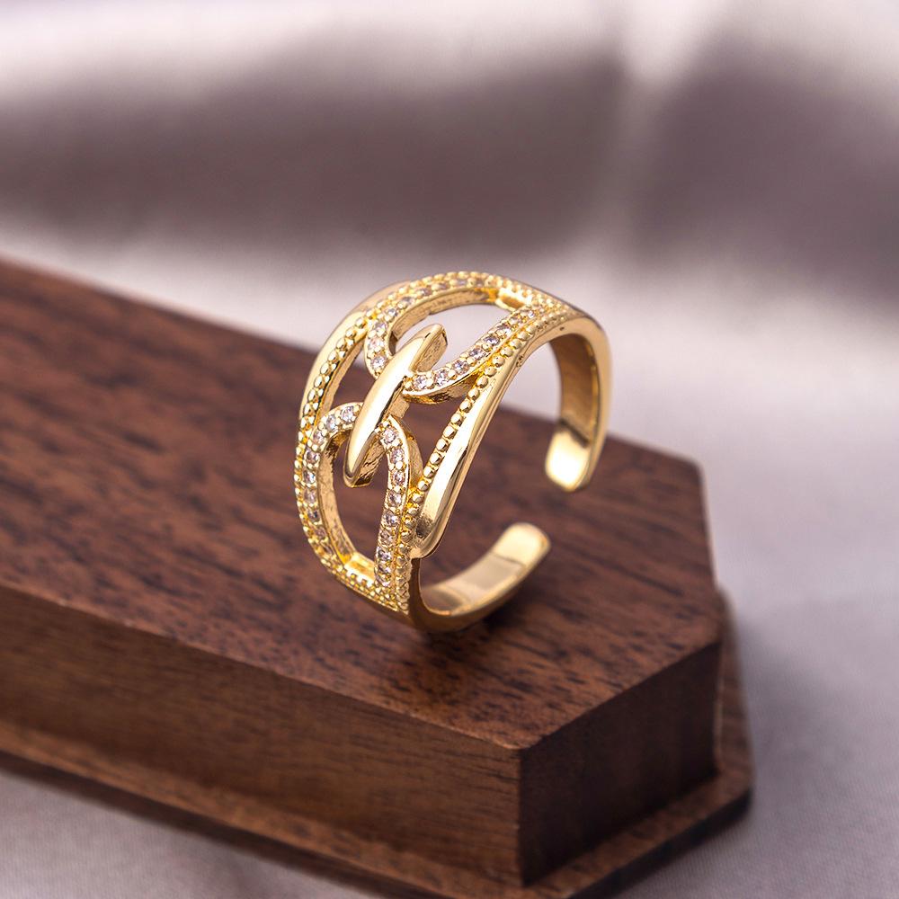 Adjustable Luxurious Geometric Zircon Multi-layer Open Ring