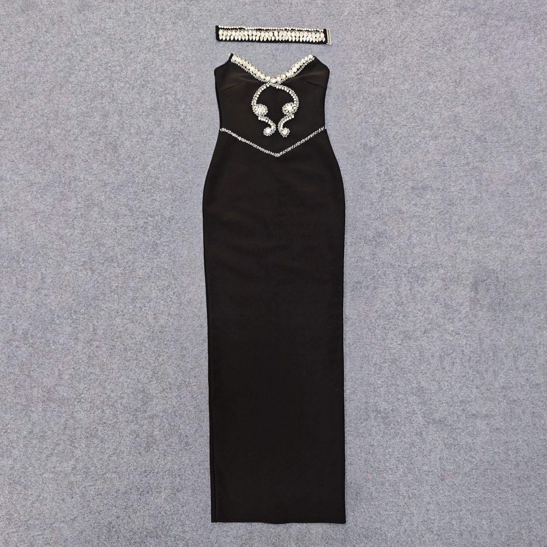 

Elegant Strapless Rhinestone Bandage Party Gown Extra Large чорний