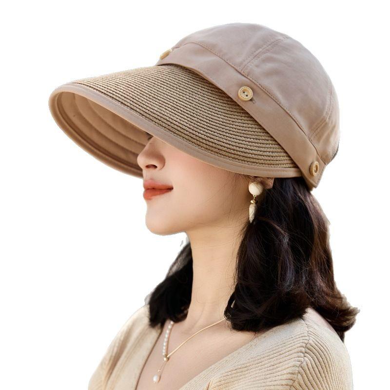 Sun Hat Children'S Sunshade Sunscreen Button Removable Empty Top Cap Premium Splicing Straw Hat
