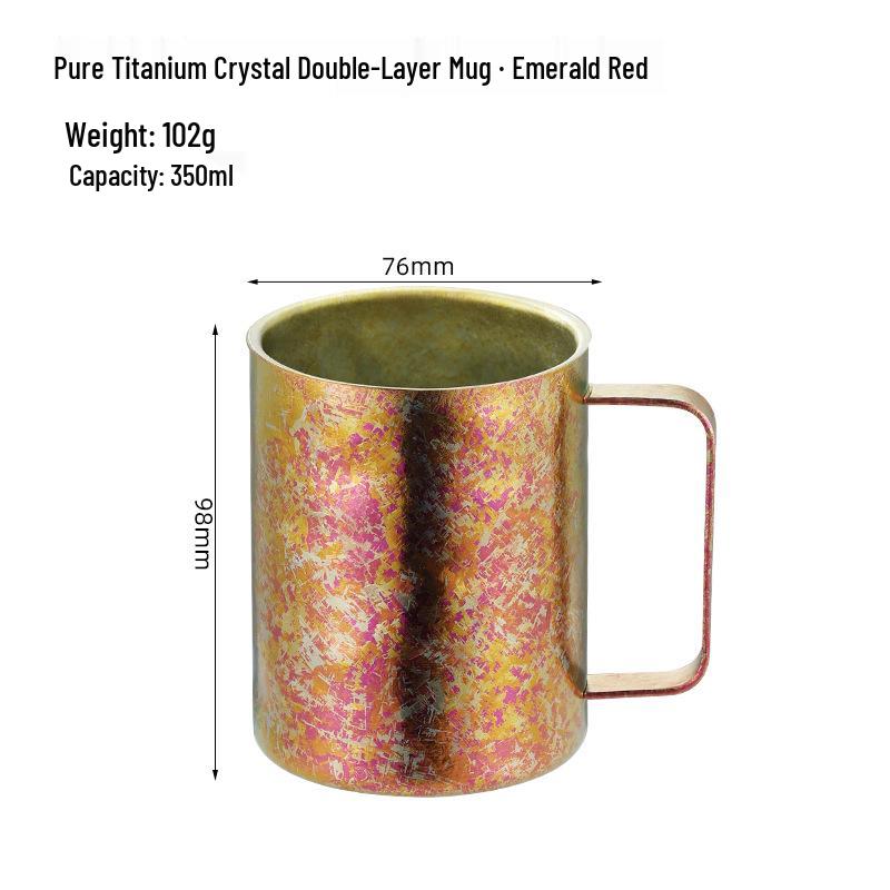 

Pure Titanium Insulated Double-Layer Mug with Lid - Crystal Coffee/Water Cup with Handle for Outdoor Use 350ml