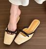 French satin square head bow half slippers women wear low heel flats