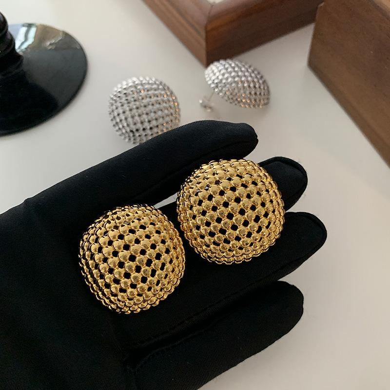 Mesh Hollow Stud For, Exaggerated High-End Gold Geometric Round