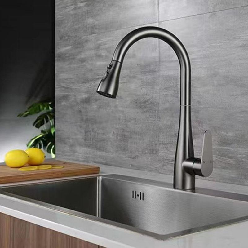 Grey 304 Stainless Steel Kitchen Faucet Brushed Gold Pull Out Hot And Cold Mixed Water Sink Faucet Multifunctional Kitchen Tap