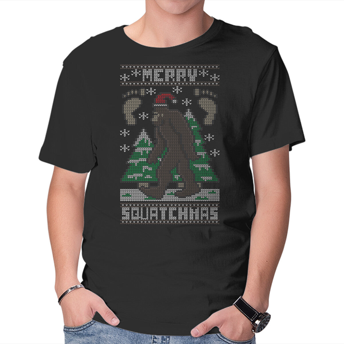 Unisex Crew Neck T-Shirt Merry Squatchmas Graphic Short Sleeve Casual Tee XXXXL