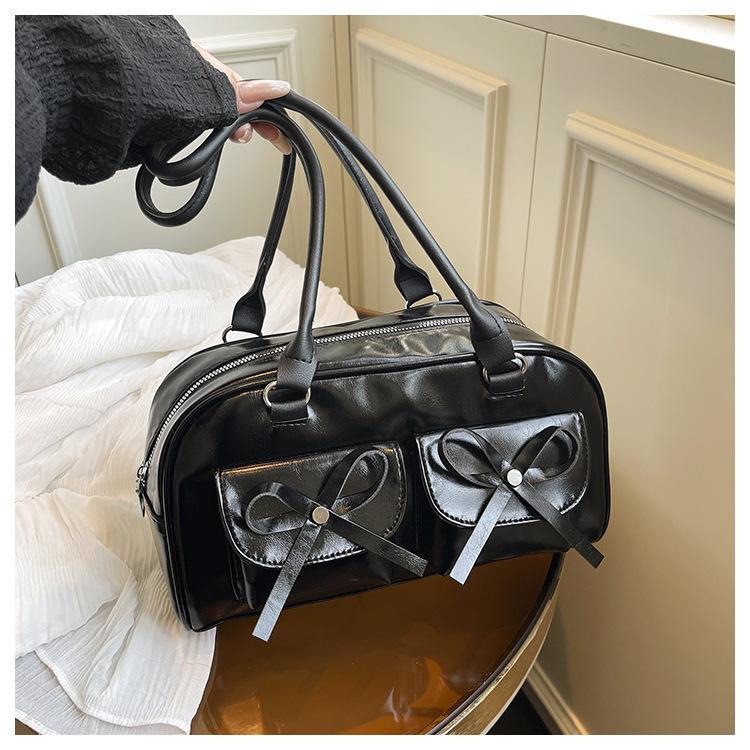 

High-end niche design shoulder bag ballet style bow autumn underarm women s bag exquisite fashion messenger bag чёрный