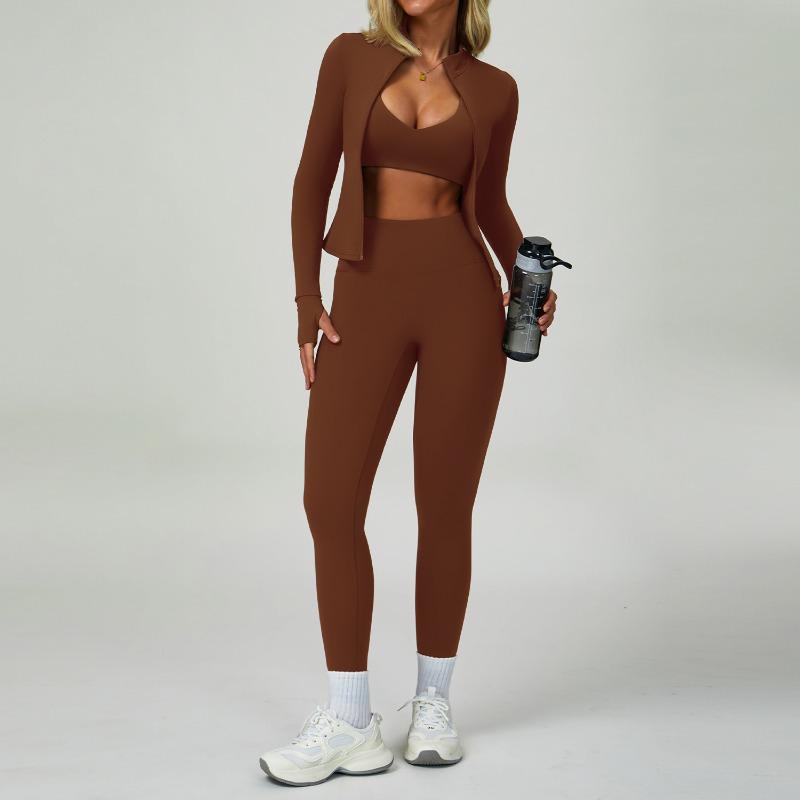 Summer nude yoga suit beautiful back tight quick-drying fitness suit outdoor sports running three-piece set