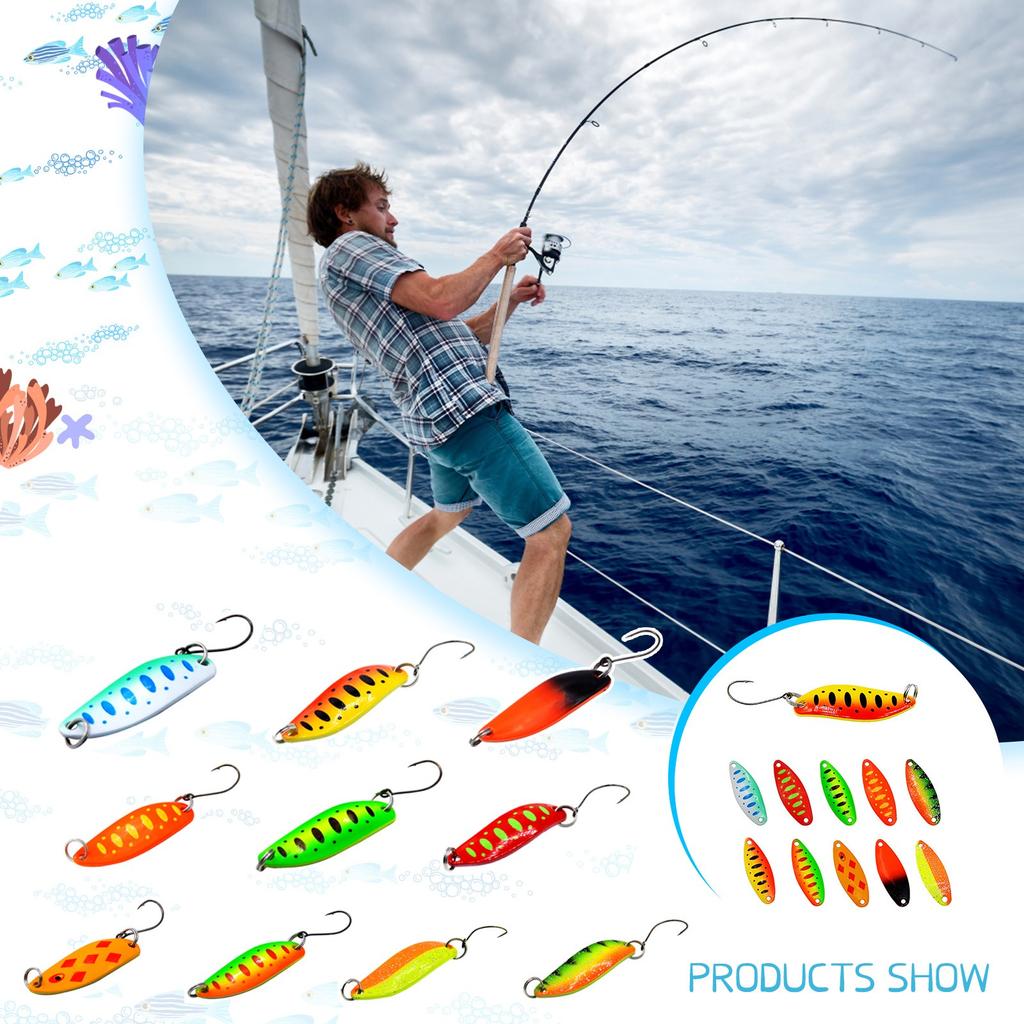 Esca da Pesca Rotante in Metallo Cucchiaino Spinner con Amo Affilato Attrezzatura da Pesca Resistente per Acqua Dolce e Salata