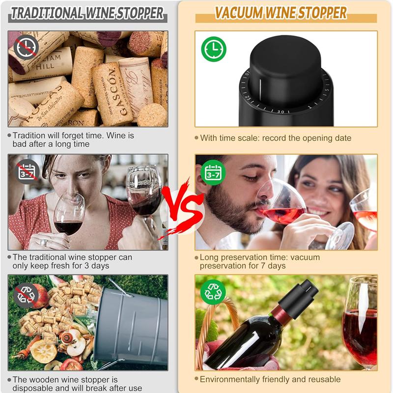 New Vacuum Wine Bottle Stopper Sealed Storage Vacuum Memory Wine Stoppers Push Style Bar Tools Barware Red Wine Cork Keep Fresh