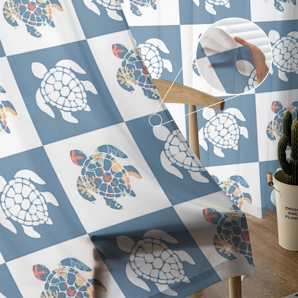 Turtle Color Block Starfish Square Bedroom Transparent Sheer Curtains Holiday Decoration Window Voile Tulle Curtain