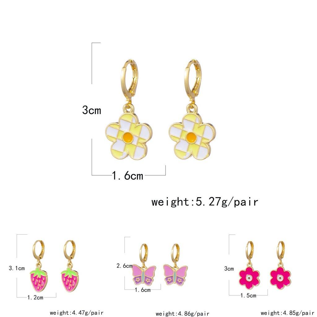 Stylish European And American Alloy Earrings With Geometric Shapes Rose Butterfly Cloud Design