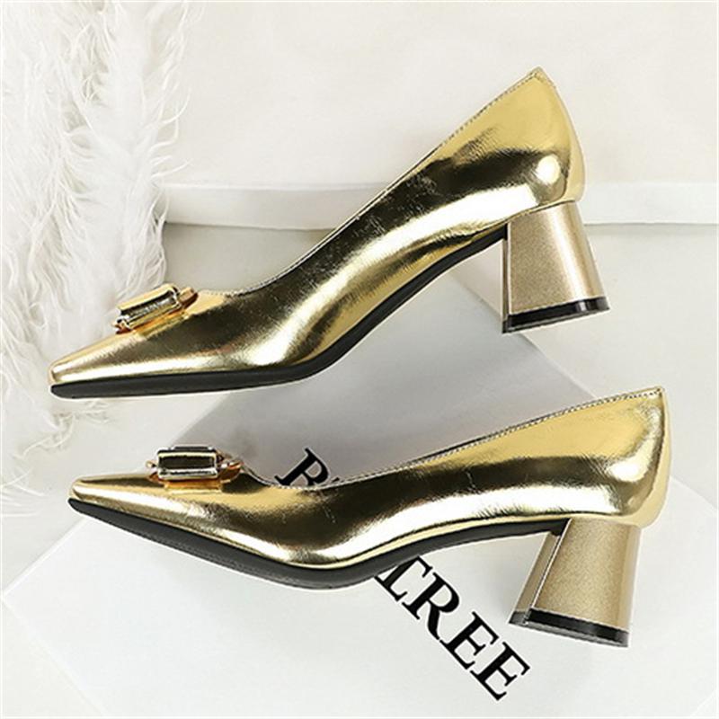 Fashion Women's Shoes Spring Fashion Butterfly Knot Button High Heel Pumps Square Heel Stripper Party Shoes for Women New Zapatos Mujer