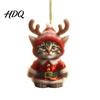Cat Lover Christmas Presents Santa Ornament Acrylic Car Mirror Hanging Decor with Small Holiday Decorations Reindeer Antlers 2D Cute Bag Charm