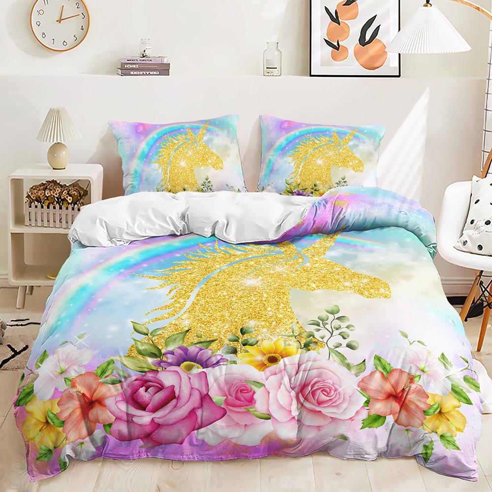 Three-Piece Dream Unicorn Quilt Cover Digital Printing Three-Piece Bedding