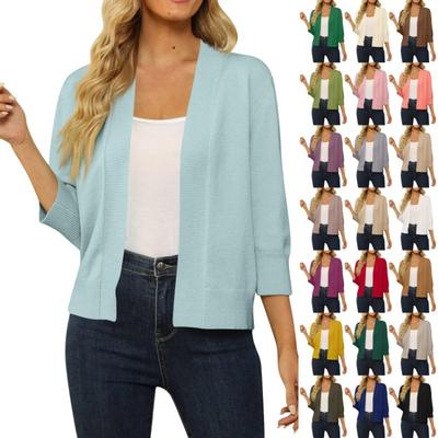 Women Casual Lightweight Cropped Cardigan Sweater 3/4 Sleeve Open Front Comfortable Fashion Shrugs