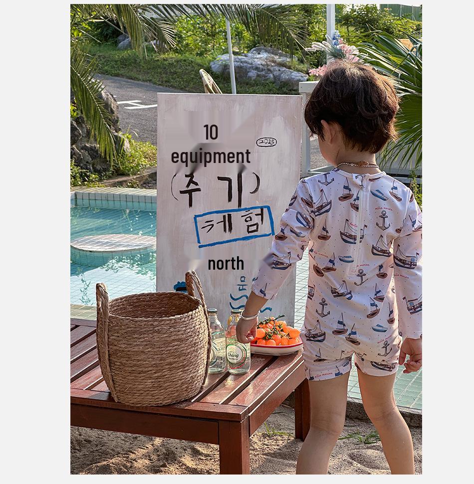 Neuer Jungen Segelboot Langarm Sonnenschutz Einteiliger Badeanzug für Sommer - Schnelltrocknende Strandbademode für Kleinkinder und Kinder