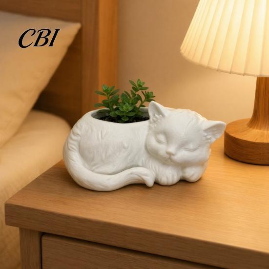 Artistic Cat Plant Holder 3D Printed Sleeping Flowerpot, Mini Desktop Planter, Gift for Lovers Decorative Succulents Small Green Plants Planter