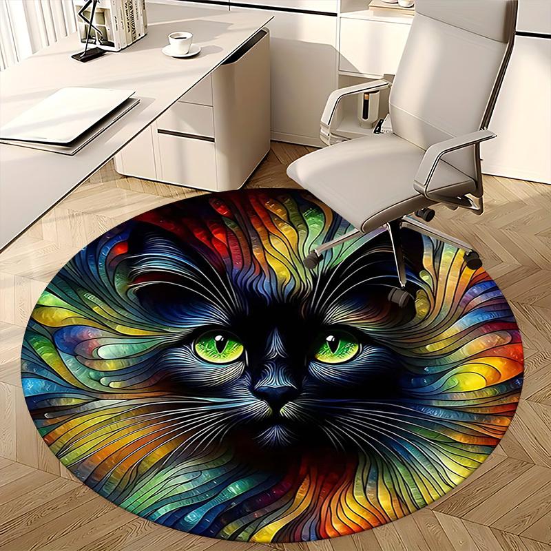 1pc Colorful Cat Face Round Carpet Anime Design Chair Mat, Non Slip Rug for Office & Home Decor
