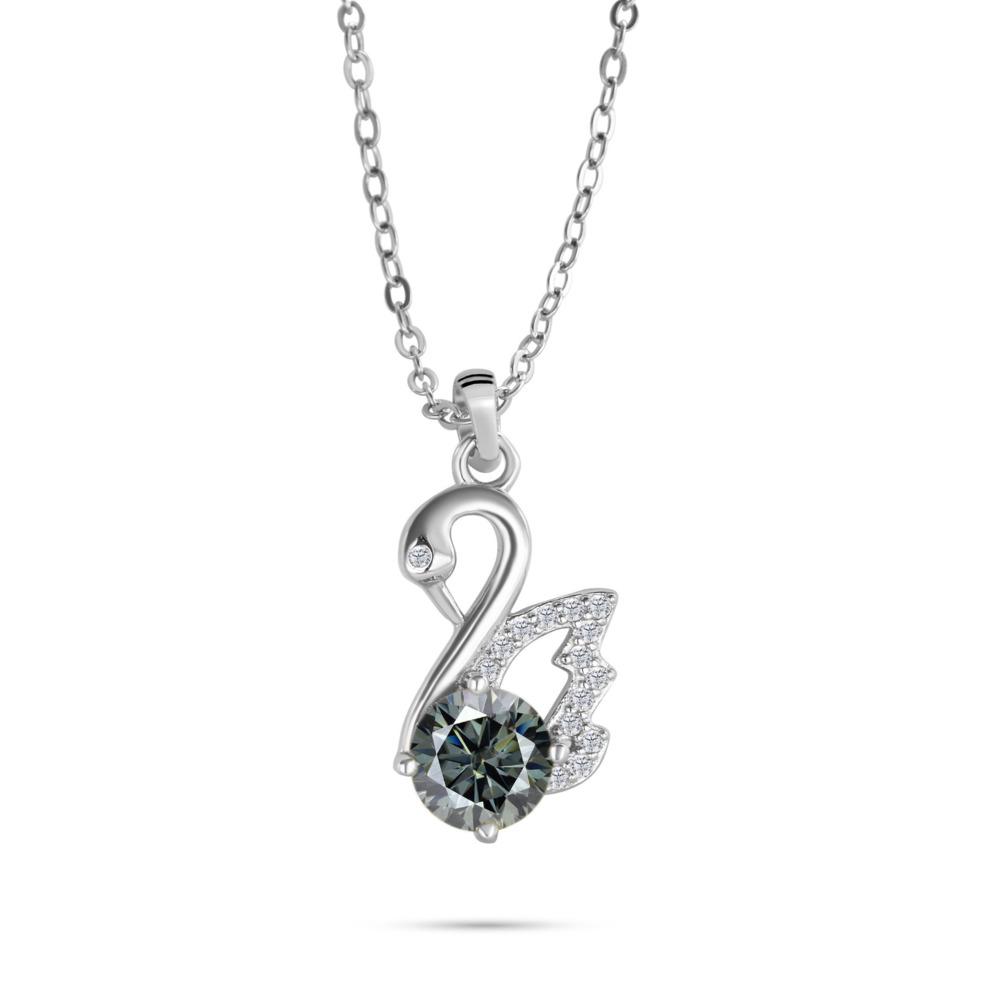 

6.5mm Swan Pendant Necklace For Women Minimalist Design Elegant Clavicle Chain D VVS1 Delicate Jewelry 6.5mm сірий колір
