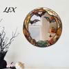 Spider Web Mirror Wall Art Halloween Decorative Stickers with Spiders/Skeletons/Pumpkins, Retro Hanging Spooky Skeleton Ornament, Lightweight for Home