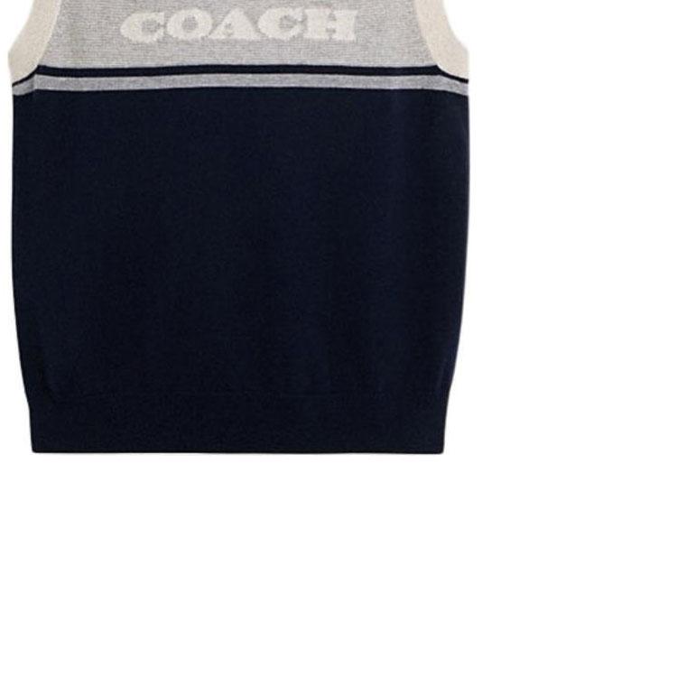 Coach Striped Letter Logo Inlaid V-Neck Vest Men vest Navy-Blue CO837-WXO