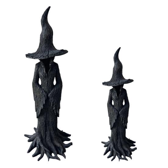 Standing Witch Statue Gothic Witch Figurine Collectible Halloween Retro Witch Sculpture for Mantel Porch Entrance Decoration