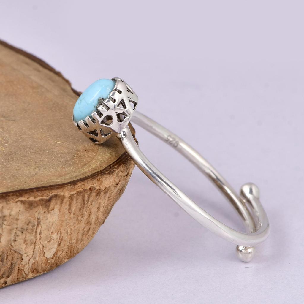 Arizona Turquoise Adjustable Ring 925 Sterling Silver, Oval Turquoise Ring, Minimalist Open Ring, Dainty Turquoise Jewelry Gift for Women.
