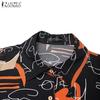 ZANZEA Women Casual Turn Down Collar Short Sleeve Print Dress