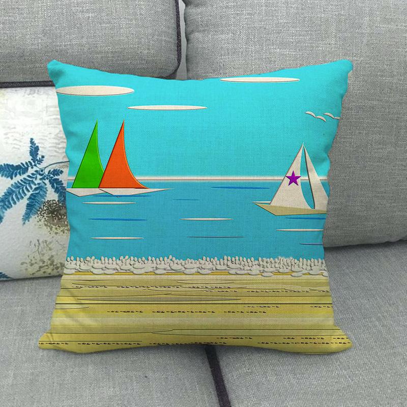 Cartoon Seaside Vacation Digital Printing Short Plush Pillow Covers Decorative For Car Sofa Office Cushion Cover Home Goods