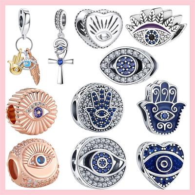 925 Sterling Silver Beads Cubic Zirconia All-seeing Eye Charms Fit Original Charm Bracelet Jewelry