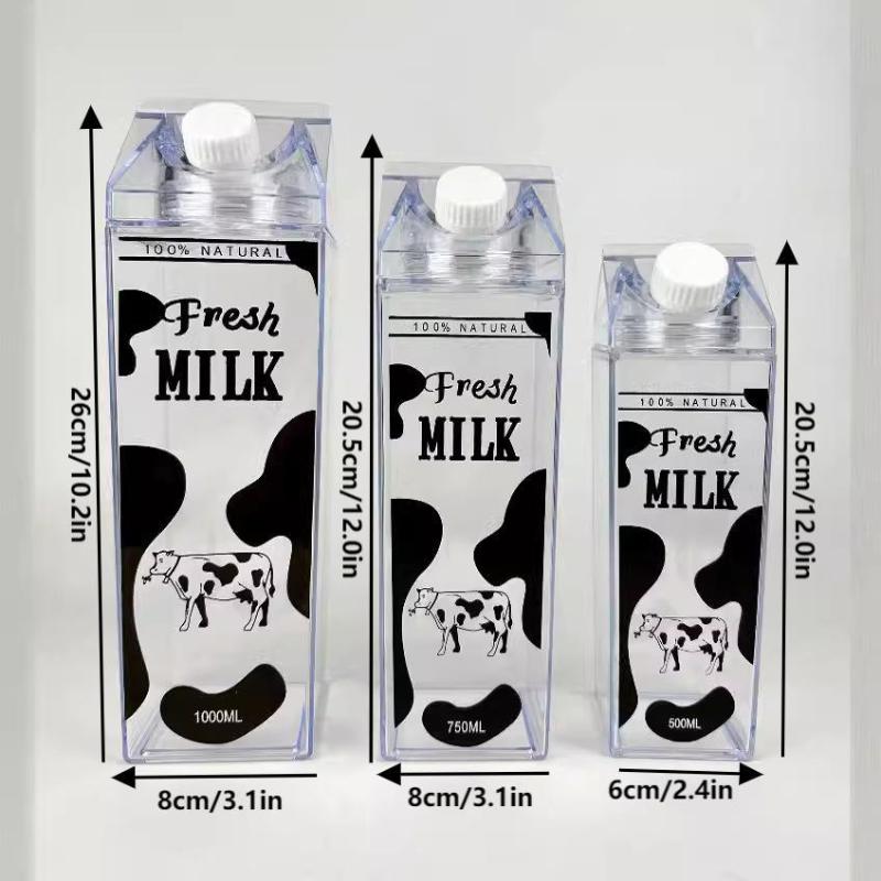 Bouteille de Lait 500/750/1000 ml Boîte à Eau Carrée Tasse à Café Jus de Thé Transparente Stockage du Lait Pour Sports de Plein Air Camping Gym