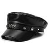 Black Beret Hat PU Leather Sailor Visor Hat Retro Newsboy Cap