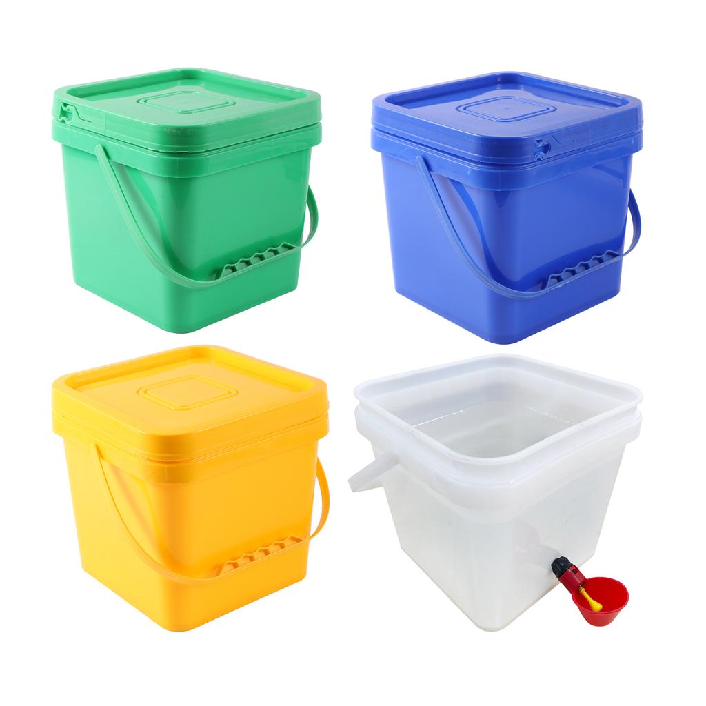 5L Quail Chicken Drinking Bucket With Drinking Cup Portable Thickened Bucket With Lid Square Pet Food Storage Plastic Bucket