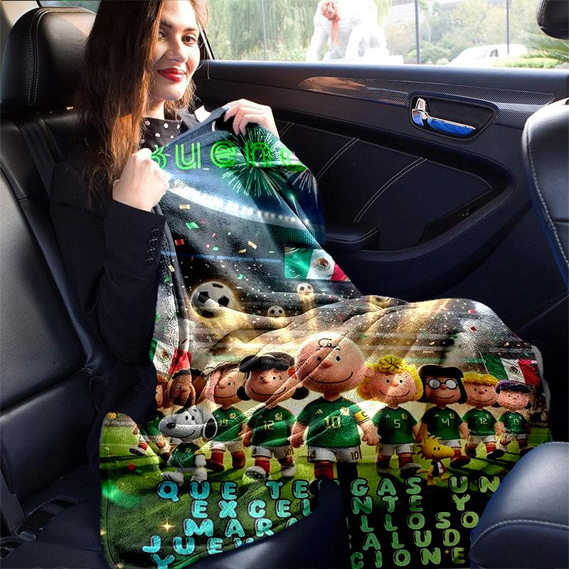 1pc Happy Peanuts Soccer Day Flannel Blanket Soft Warm Throw Blanket for Bedroom Living Room Bed Travel Camping Picnic Gift. MT71601188