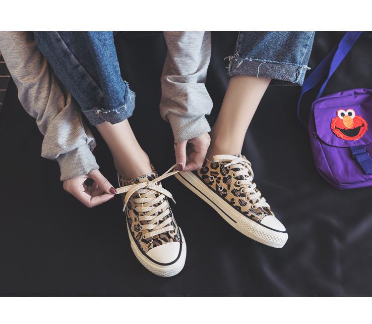 2019 Spring Women's Leopard Print High-Top Canvas Sneakers - Korean Style Harajuku Ulzzang