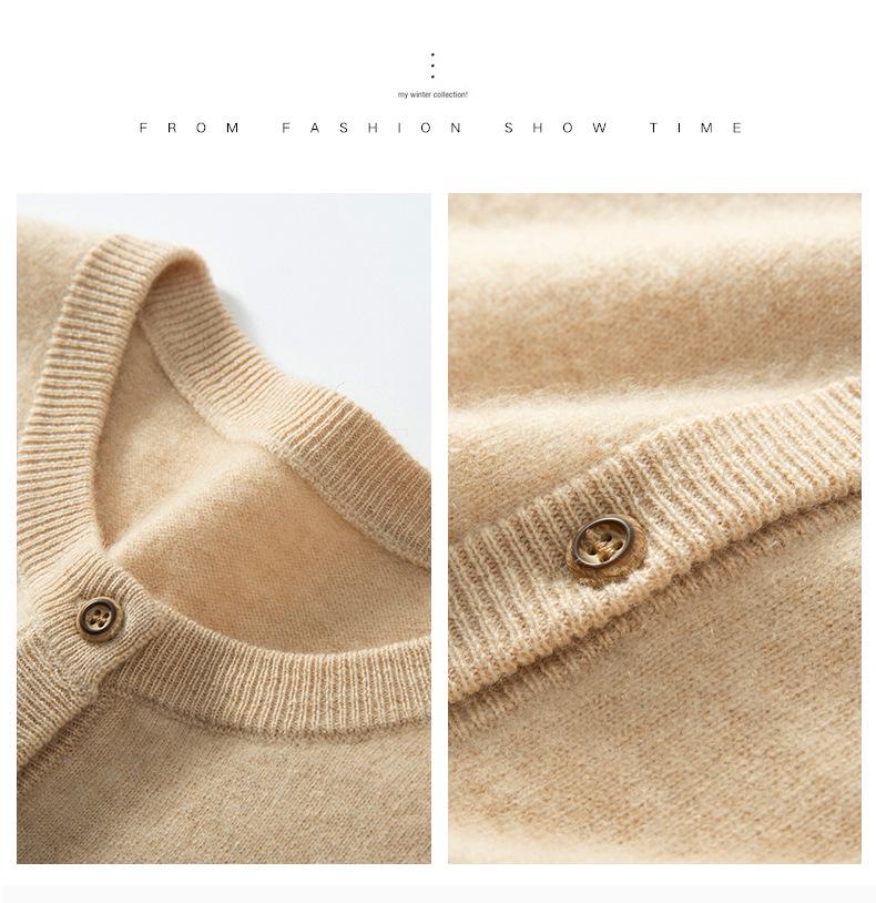 Women's Versatile Round Neck Casual Cashmere Knit Cardigan - Lightweight, Large Size Outerwear