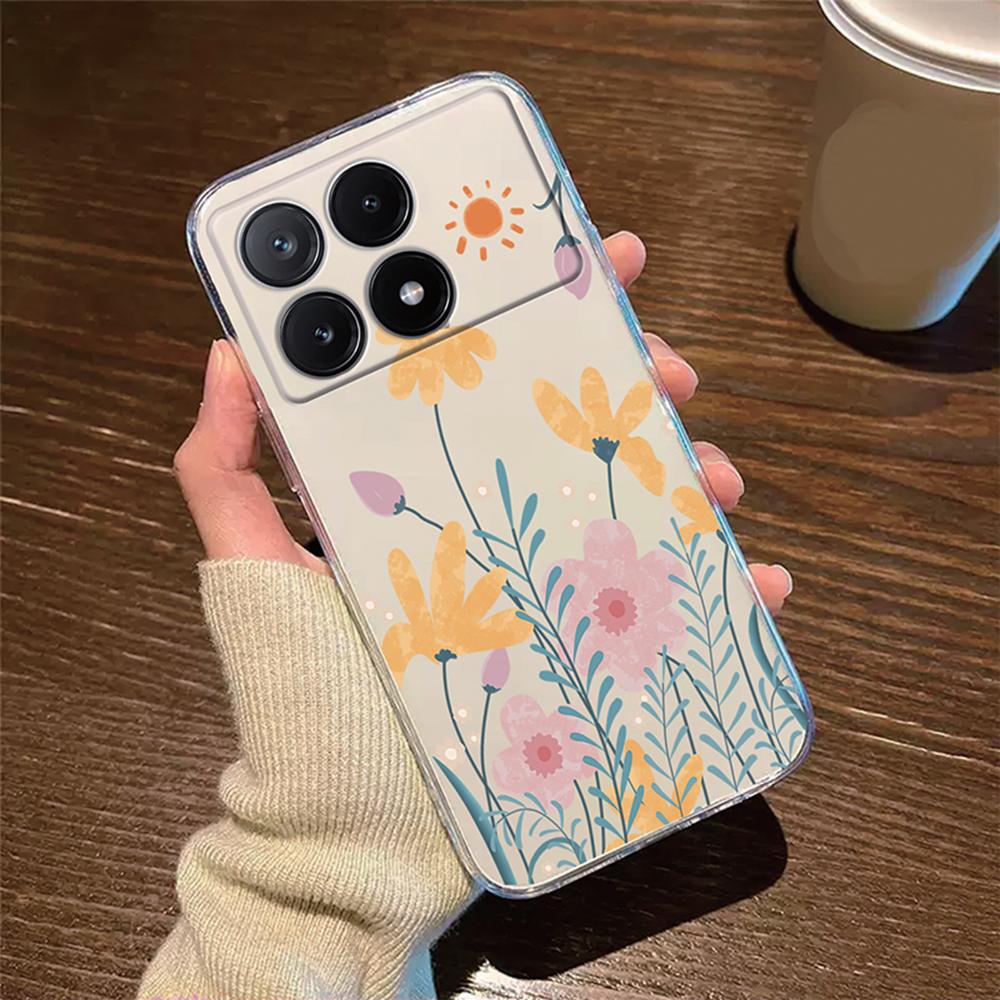 

Чехол для телефона для Xiaomi Poco X6 X5 X4 M4 X3 Pro 15 15T 14T 13T 11T 10T Розовый цветок масляная живопись Прозрачный Clear Лавандовый Чехол Poco X3