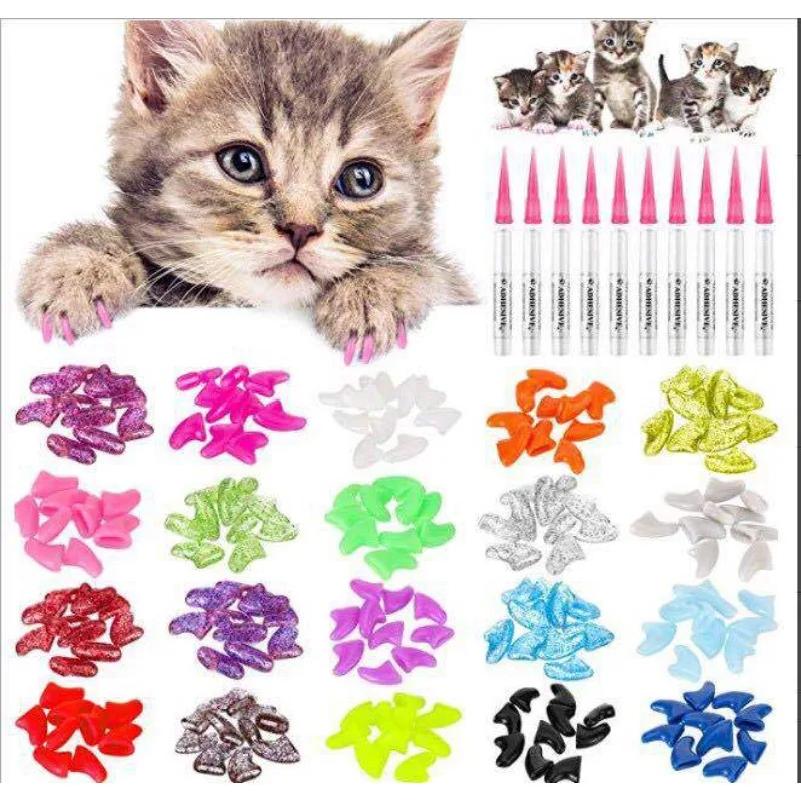 3pc Colorful Cat Nail Caps Soft Cat Claw Soft Paws 20 PCS/lot with Free Adhesive Glue Size XS S M LGift for Pet Cat Grooming
