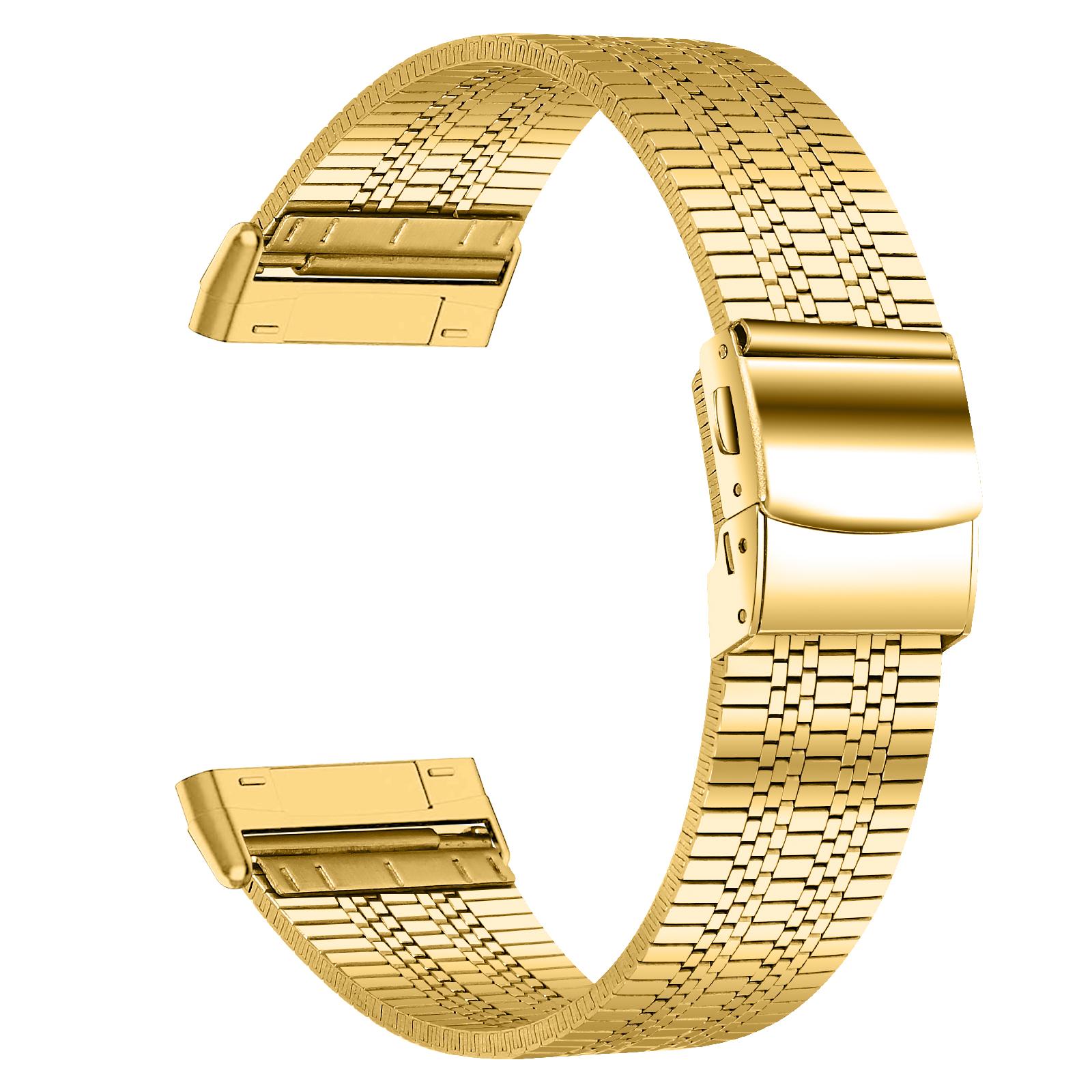 

For Fitbit Versa 4/Sense 2 Stylish 5 Beads Stainless Steel Watch Band Replacement Wrist Strap Gold