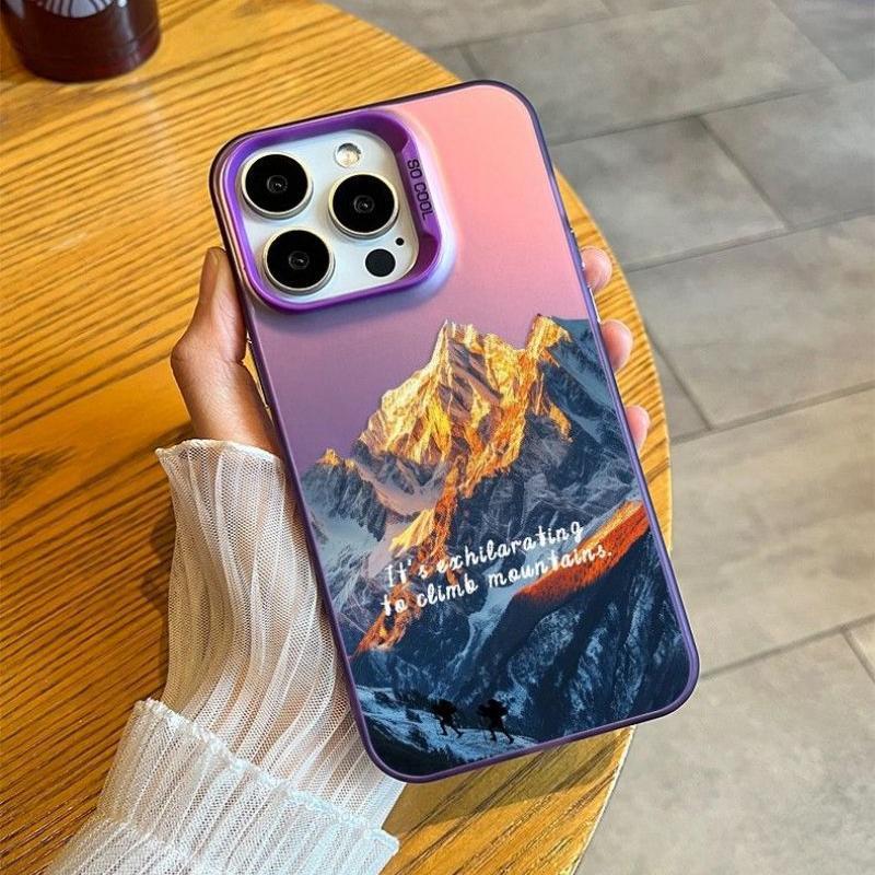 Sunset Snowy Mountain Phone Case for iPhone 17 Air 16 15 14 11 Pro 13 12 Mini Xs 8 7 Matte Laser Bumper Shockproof Coque Cover